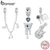 BAMOER 925 пробы стерлингового серебра крест бабочка и бас рок музыка шарм темные элементы шармы подходят DIY браслет для женщин ювелирные изделия