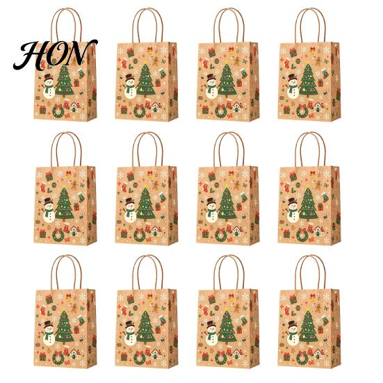 Holiday Party Favor Bags 12PCS Christmas Paper Gift Bags, Sturdy Festive Goodie with Handle, Decorative Treat Packaging for Presents And Favors