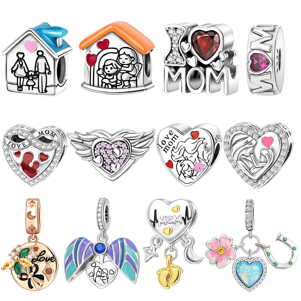 Медный Шарм-Подвеска в Форме Сердца Любовь Дом Матери Семья Подходит для Браслета Ювелирные Изделия Ручной Работы DIY Подарки