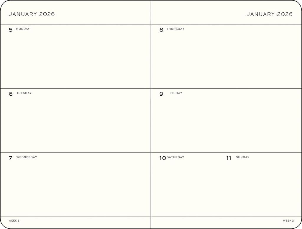 Leuchtturm 2026 Январь Официально Импортированный Планировщик, Старт, B6, Недельный, Горизонтальный, Черный, 372714,