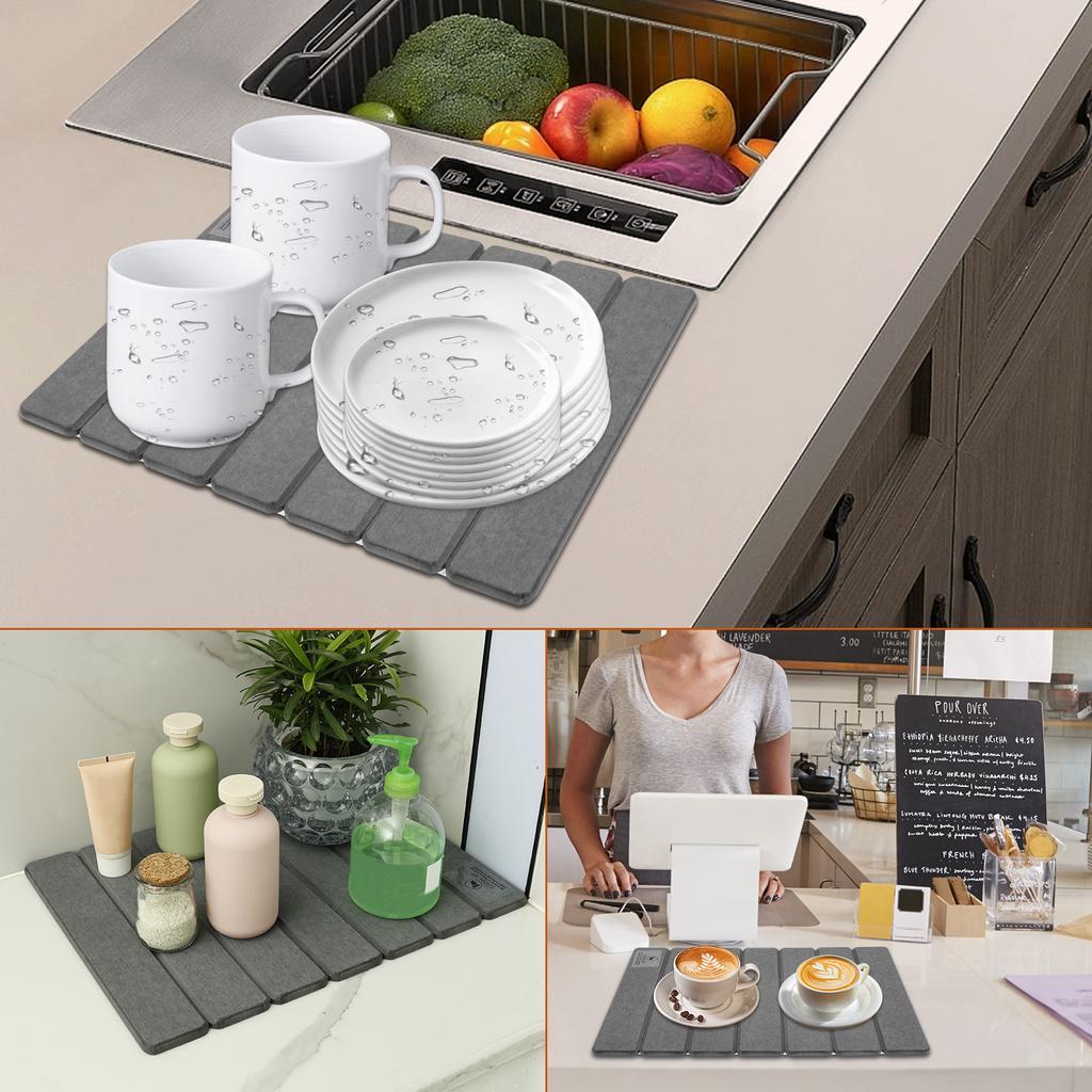 Stone Drying Mat Foldable Stone Dish Drying Mat Kitchen Counter Tool Nonslip Dish Drainer Mat Stone Bathroom Kitchen Accessories
