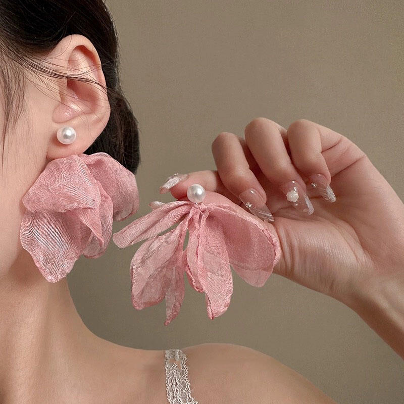 Винтажные серьги с длинной кисточкой в виде цветка для женщин, милые шифоновые серьги-подвески с темпераментом, для вечеринки, свадьбы, пляжа