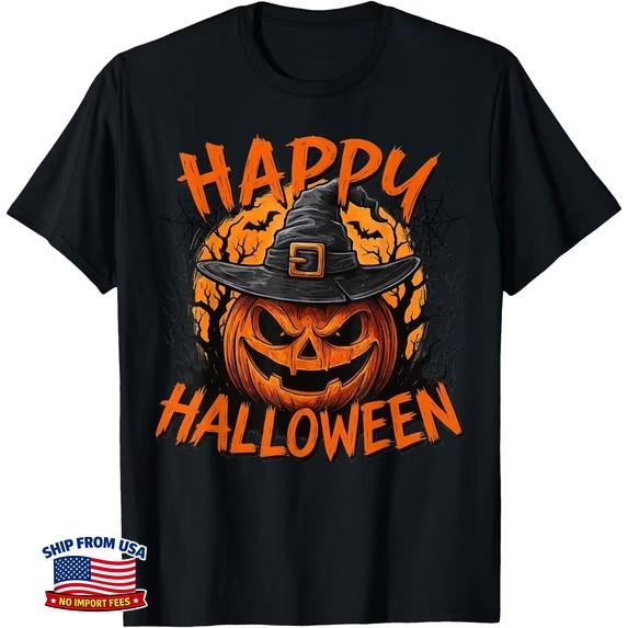 Scary Pumpkin Witch Hat Happy Halloween T-Shirt , Vintage T-Shirt