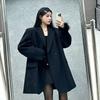 Премиальный черный пиджак для женщин, изысканный длинный свободный пиджак в повседневном стиле на осень