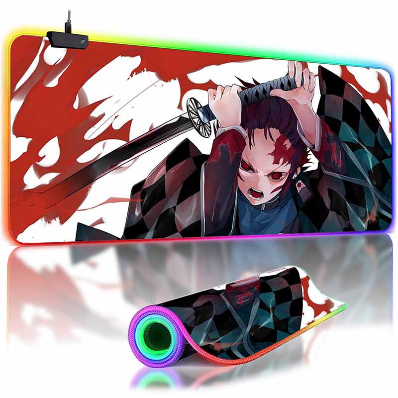 RGB Backlit Anime D_Demon S_Slayer Mouse Pad Cute Anime Grils Lager Gamer Cabinet Overwatched Mouse Mat Non-Slip Keyboard Mat