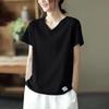 Belly-covering Shirt Loose Short-sleeved Summer New Versatile V-neck Design Labeling T-shirt Women