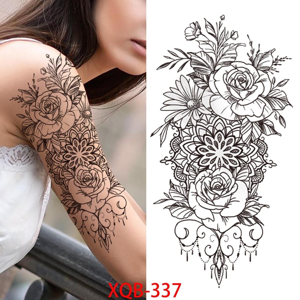 NEW 1 PC 210*114MM Cherry Blossom Fake Temporary Tattoo For Women Girl Watercolor Rose Flower Tattoos Flora Branch Chest Back Tatoo Paper Stickers