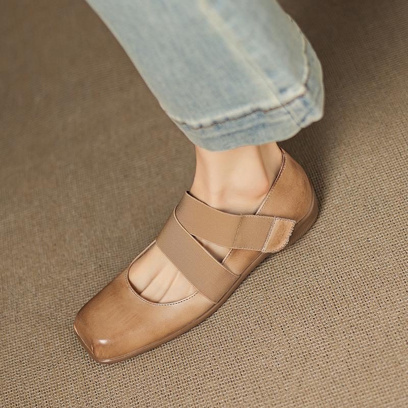 Мода 2025 Новая мода Женские туфли-лодочки Низкий каблук Ретро Натуральная кожа Вечеринка Мэри Джейн Осень Квадратный носок Туфли Каблуки для платья Женские