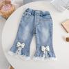 Детские расклешенные джинсы летние кружевные эластичные джинсовые повседневные брюки