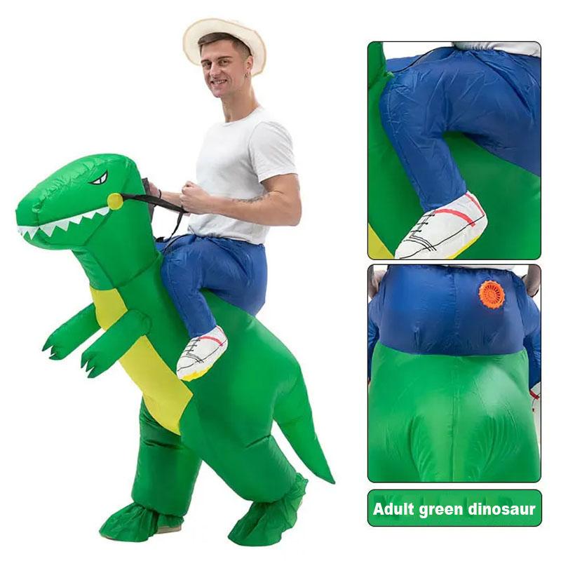 Inflatable Green Dinosaur Rider Costume Suit Costume Dress Party Funny Adult