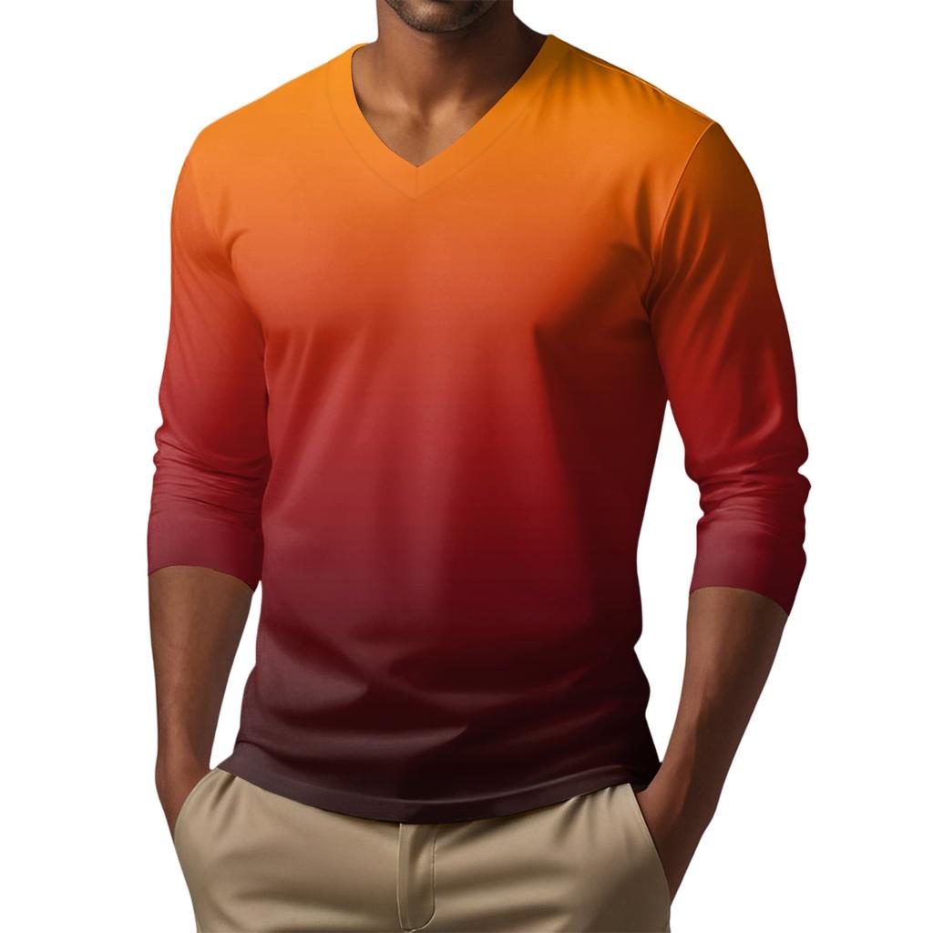 Мужская футболка с V-образным вырезом, повседневная, модная, с принтом, с длинным рукавом