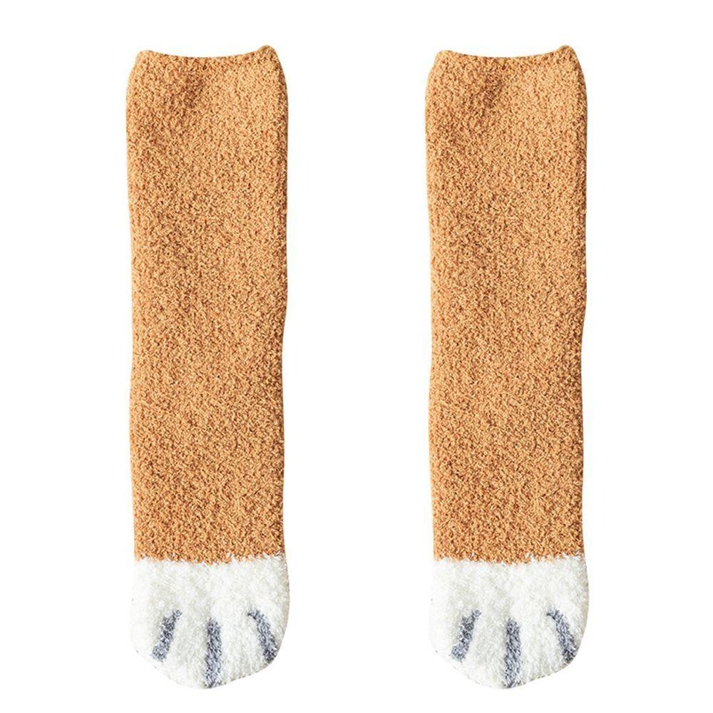 1 Pair Thicken Cat Paw Winter Socks Coral Fleece Sleeping Socks Cute Coral Fleece Warm Sock  Winter