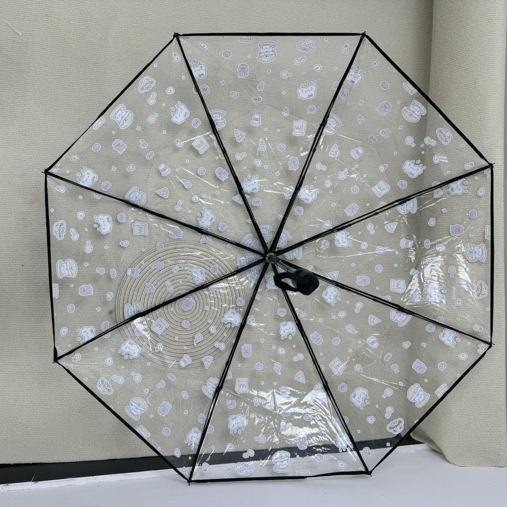 1 Stick Figure Pattern Pvc Transparent Umbrella, Automatic and Manual Options, Suitable for Travel and Commuting
