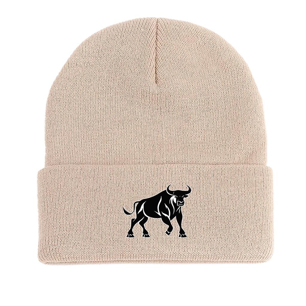 Черная вязаная шапка с принтом быка, шапка-бини с изображением животных, модная вязаная шапка-бини с напуском