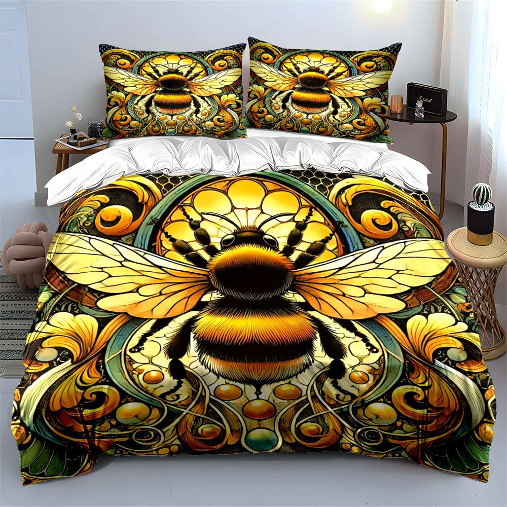 "Bee-Themed Decorative Art Set" Bedding Set with 1 Duvet Cover 2 Pillowcases Single Double King Queen, Gift