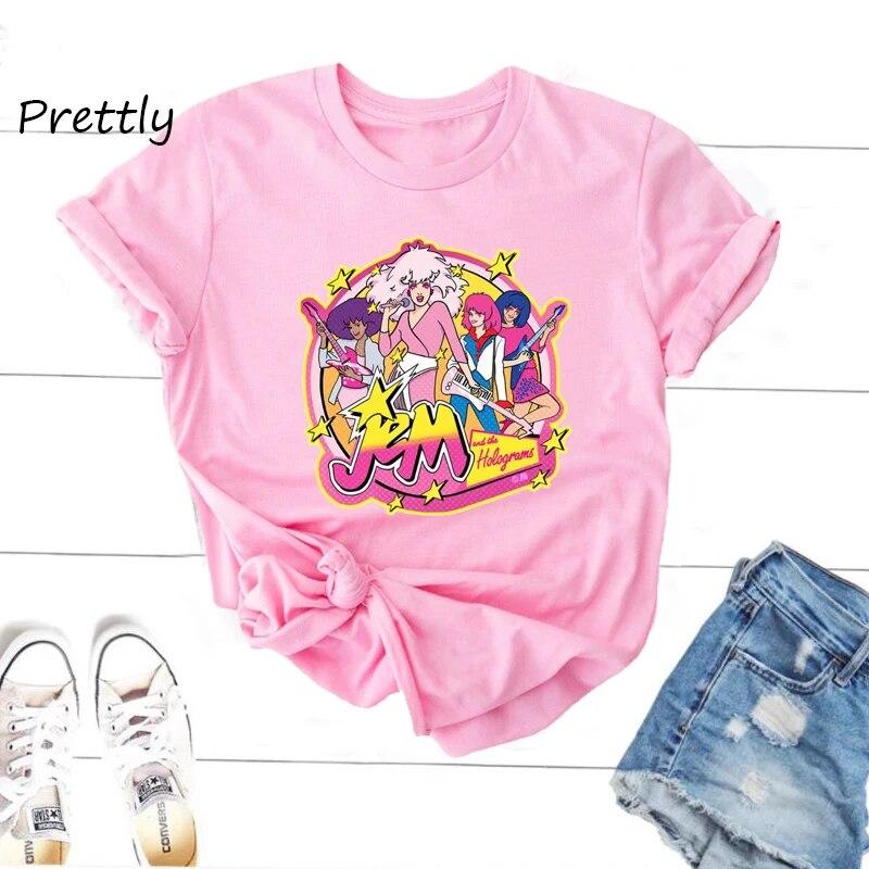Женская футболка Jem The Holograms, летняя футболка для девочек 80-х годов, винтажная футболка с короткими рукавами и рисунком, женская футболка унисекс, хлопковая одежда с короткими рукавами унисекс