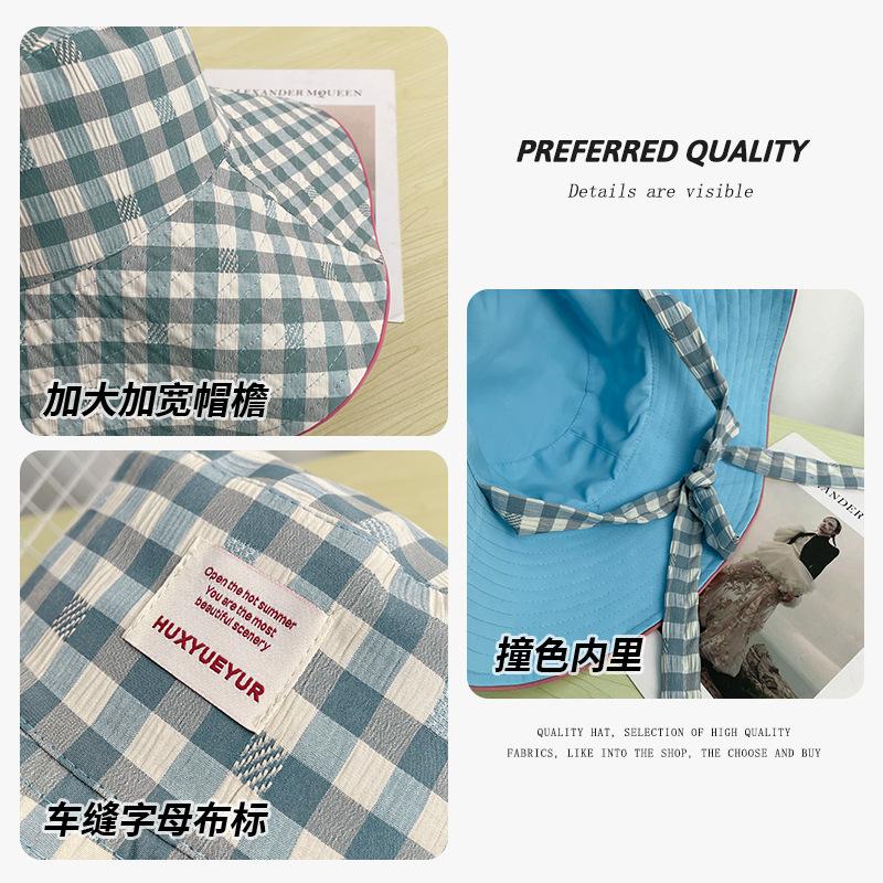 Рыбацкая шляпа в корейском стиле с принтом "гусиная лапка" для женщин, подходит для весны и лета, двусторонняя, с широкими полями, которые визуально уменьшают лицо,