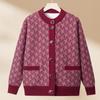 Mom Winter Knitted Sweater Medium and Old Women's Cardigan Winter Top Elderly Grandma Pocket Casual Sweater