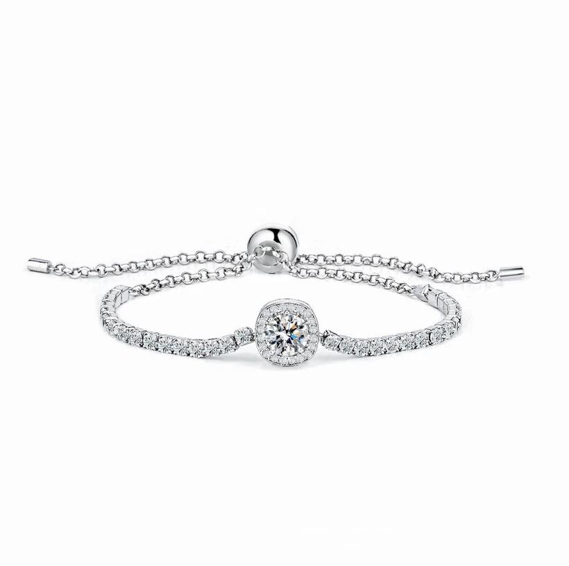 S925 Sterling Silver Moissanite Bracelet for Women, Starry Square Bag, One Carat Moissanite Pull-out Bracelet