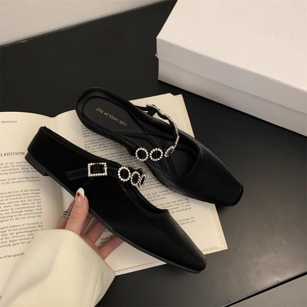 Fashion Fangtou Baotou Half Slippers for Womens 2025 Spring/autumn New Outerwear with Skirt Diamond Chain Thick Bottom Slippers Women's