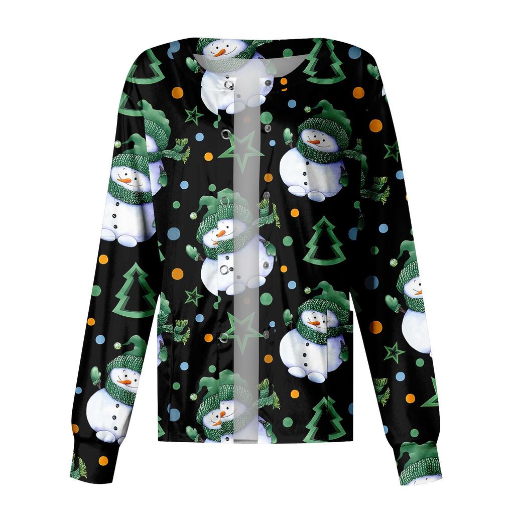 Женская повседневная модная однобортная куртка с длинным рукавом и стоячими лацканами с рождественским принтом, защитная рабочая куртка