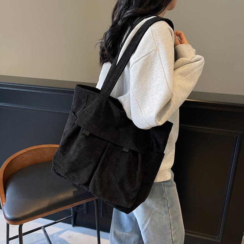 Большая вместительная вельветовая сумка для женщин, сумка через плечо для поездок на работу, сумка-тоут с несколькими карманами