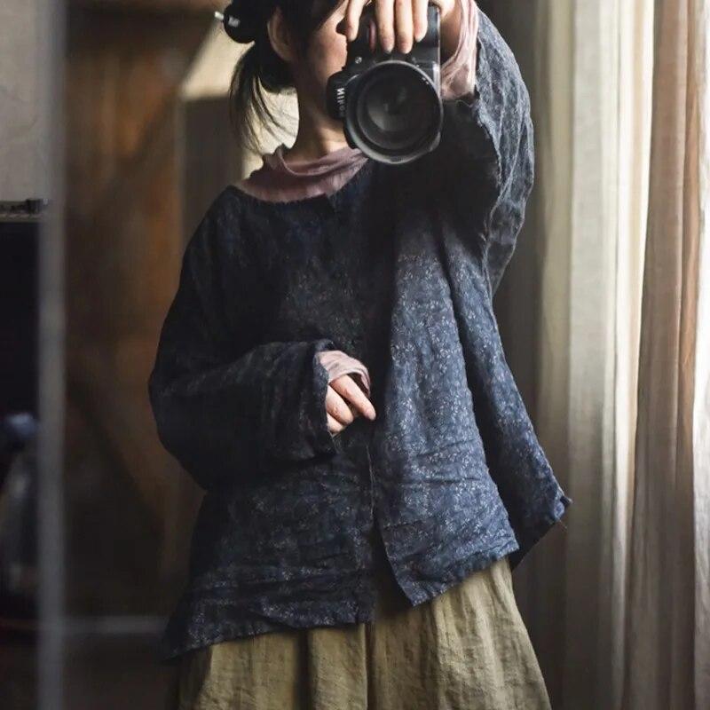 Johnature Женские льняные рубашки с цветочным принтом, топы на пуговицах, блузки высокого качества, свободные винтажные женские рубашки