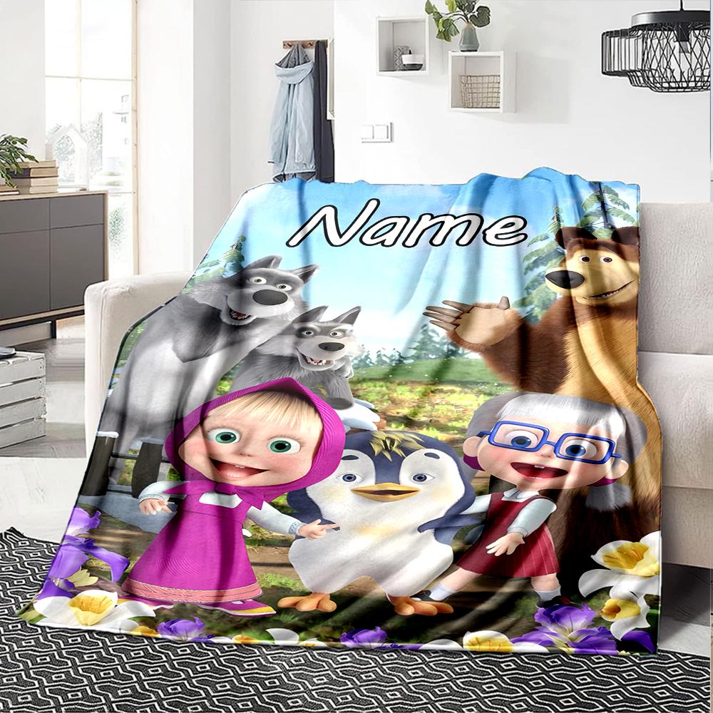 Customiz Name Personality Masha and the Bear Blanket Soft &Warm Sofa Office Bed Travel Lunch Break Blanket, Gift Suitable All Seasons