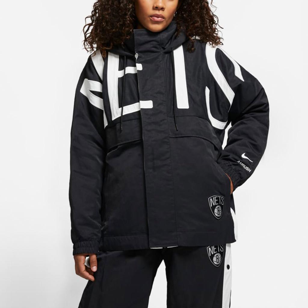 Nike Ambush X NBA Brooklyn Nets с буквенным принтом, свободная теплая хлопковая куртка с капюшоном, женская верхняя одежда, черный DB9567-010