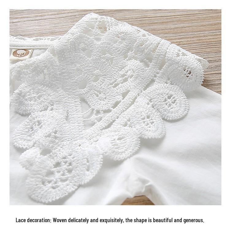 2022 Белая кружевная рубашка с длинным рукавом для девочек - Повседневная весенняя одежда для малышей и школьниц