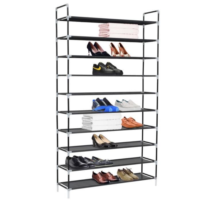 VidaXL Shoe Rack with 10 Shelves Metal and Non-woven Fabric Black
