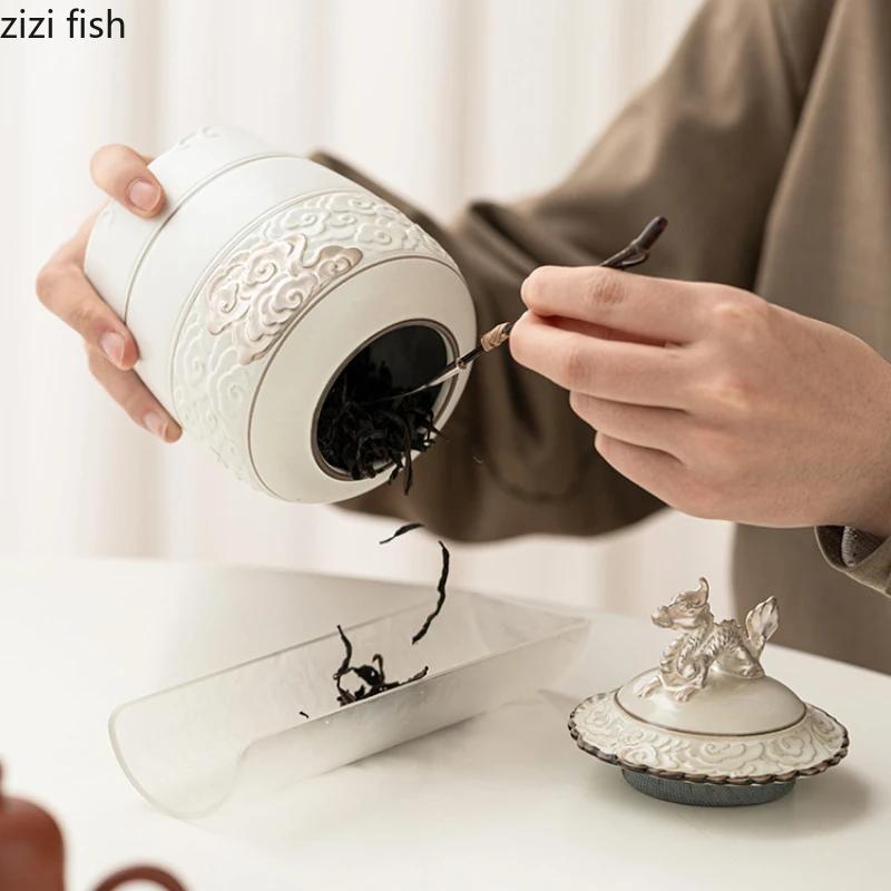 Керамическая банка для хранения чая с крышкой Dragon, герметичная влагостойкая банка, бутылка для хранения чая, банка для чая, контейнер для еды, органайзер