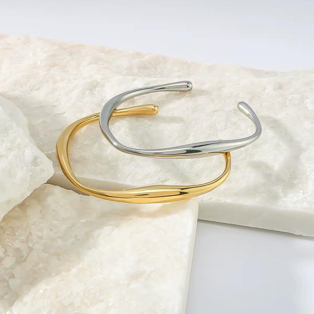Браслет-манжета из нержавеющей стали 316 с открытым запястьем для женщин, золотистого цвета, ручной работы, литой, эффектный, брендовый, для вечеринок