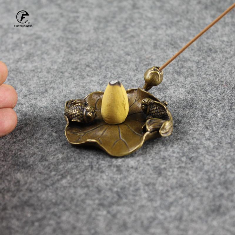 Антикварный медный держатель для благовоний, пара рыб, лотос, маленькие украшения, креативная винтажная латунная курильница, домашний декор, горелка для благовоний