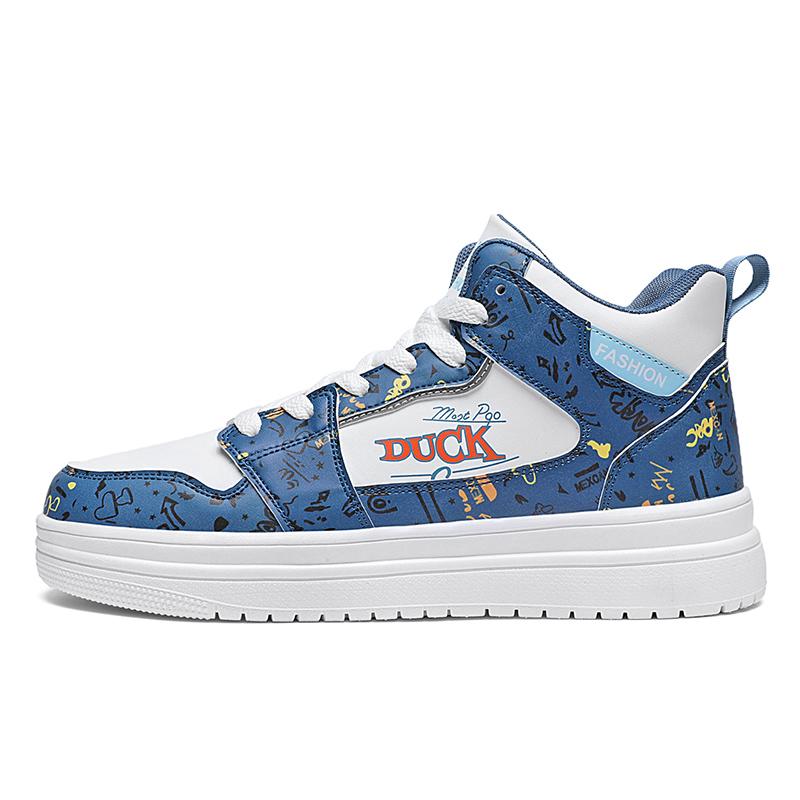 Fashion Blue Cartoon Skateboard Shoes Men Kids High Top Skate Sneakers Men Casual Platform Leather Trainer Anime Sneakers Male