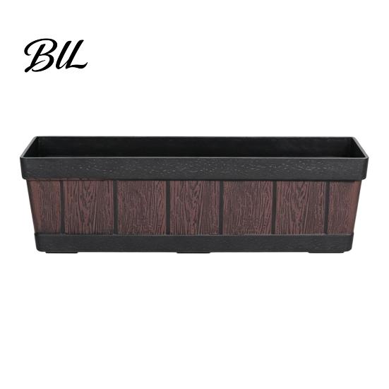 Long Flower Planter for Railings 18 Inch Rectangular Box, Imitation Wood Grain Window Box Planter, Plastic Vegetables Non Deformable Plant Basins