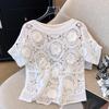 2024 Новая кружевная летняя женская футболка с цветочным принтом, базовые модные топы с короткими рукавами, футболки, повседневные свободные белые футболки
