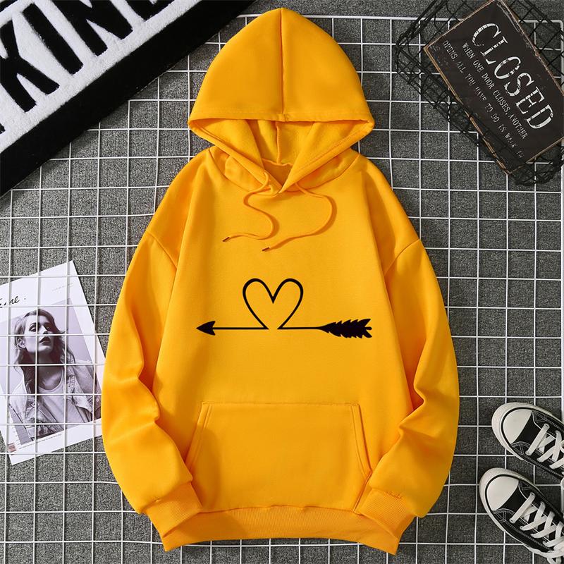 Women's Hoodie High Street Unisex Style Double Pockets Sweatshirts Outerwear Heart Print Women's Clothing