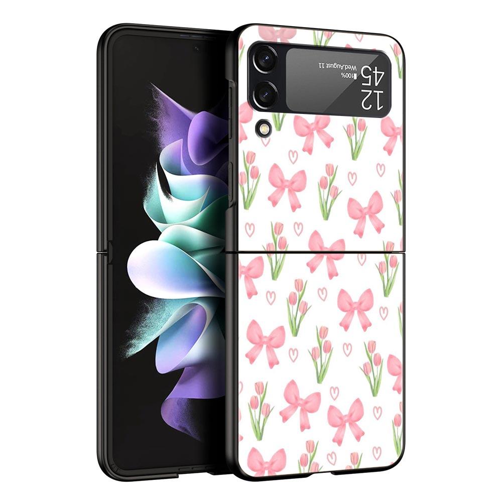 Чехол для телефона Samsung Galaxy Z Flip 3 4 5 6 7 Складной корпус Для Samsung Z Flip4 Flip5 Жесткая ПК-крышка Мягкая Бледный Маленький Цветок