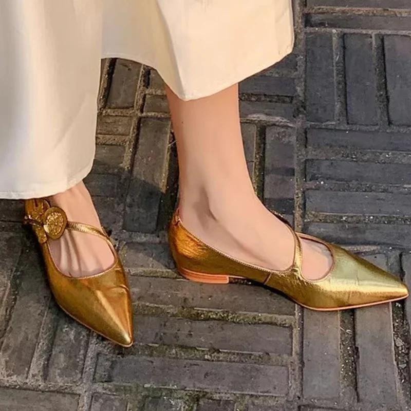 2024 Туфли на плоской подошве с острым носком Женские босоножки с неглубокой подошвой 2024 2024 Новые повседневные туфли для ходьбы Уютное платье Летняя классика Femme Chaussure