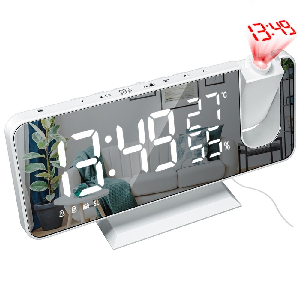 LED Alarm Clock Big Screen Temperature and Humidity Electronic Display Radio And Time Projection Function Clock Rechargeable