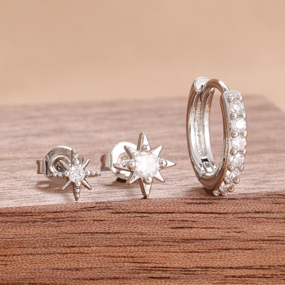 3PCS Stainless Steel Twinkle Star Ear Piercing Ear Stud Round Earrings For Women Zircon Tragus Helix Cartilage Piercing Jewelry