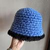 Knitted bucket hat women's new autumn and winter versatile face small bucket hat simple contrasting color basin hat