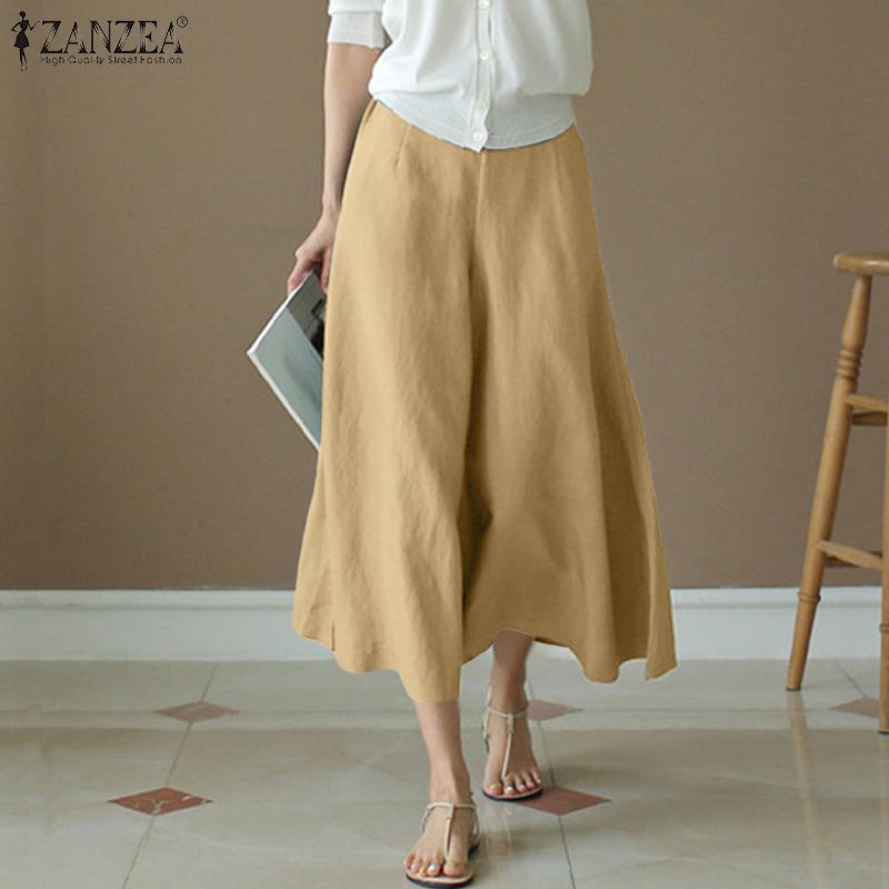 ZANZEA Женские повседневные свободные летние укороченные брюки с эластичной резинкой на талии