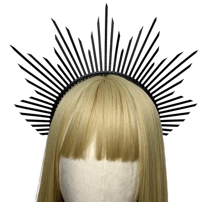 Темный ободок Корона ангела Ободок Свадебные тиары Божественный головной убор принцессы Обруч для волос Барочные тиары с шипами