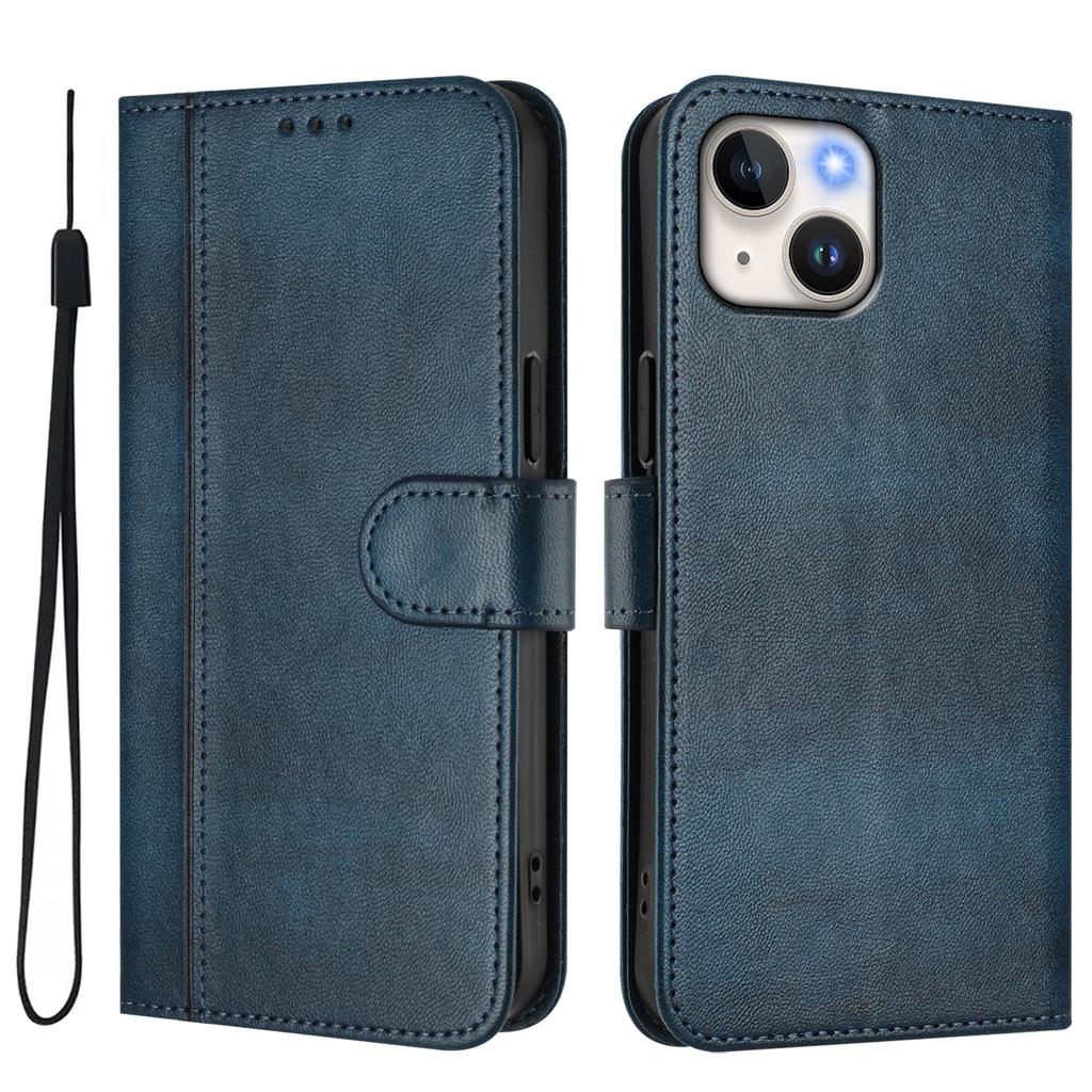 For iPhone 15 Cases Wallet Stand Retro Texture Leather Phone Cover with Lanyard