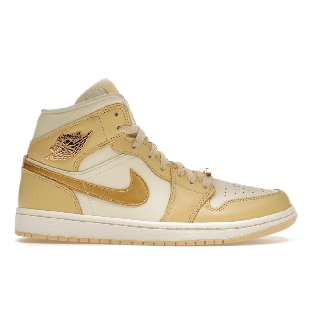 Air Jordan 1 Mid Pale Vanilla Gold Women Sneakers Cream Metallic-Gold Coconut-Milk FB9892-200