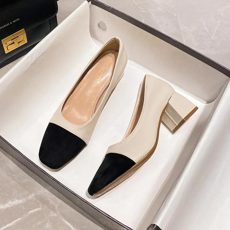 Women's High Heels Luxury Designer Shoes French Autumn New Slip On Casual Office Work Loafer Pumps Zapatillas Mujer 2024