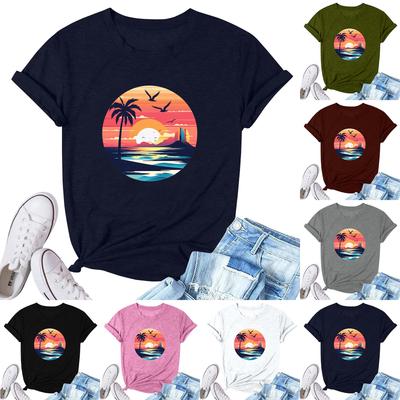 Женская модная повседневная плиссированная футболка с коротким рукавом с принтом