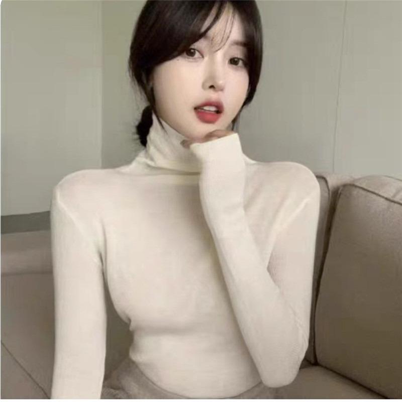 Модная женская водолазка, трикотажная нижняя рубашка, осень и зима, повседневный тонкий пуловер, свитер внутри, элегантный однотонный простой базовый топ 2507